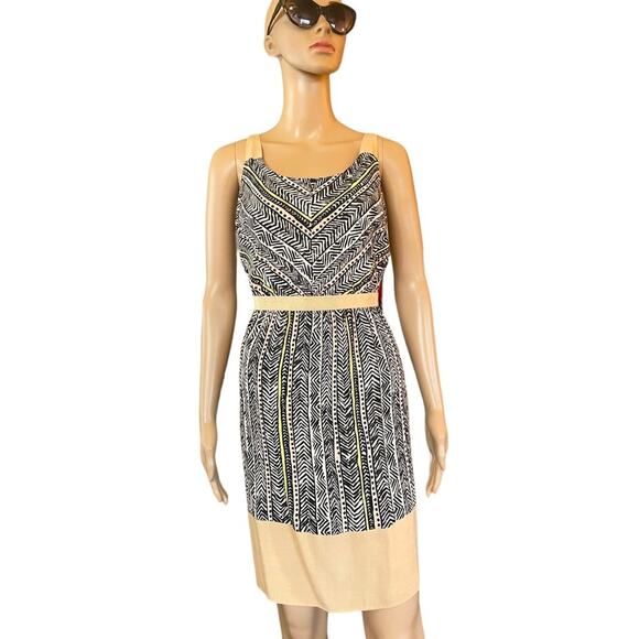 Ann Taylor Dresses & Skirts - Ann Taylor Loft Midi Dress 10 Petite Casual Aztec Geometric Sleeveless Black Tan